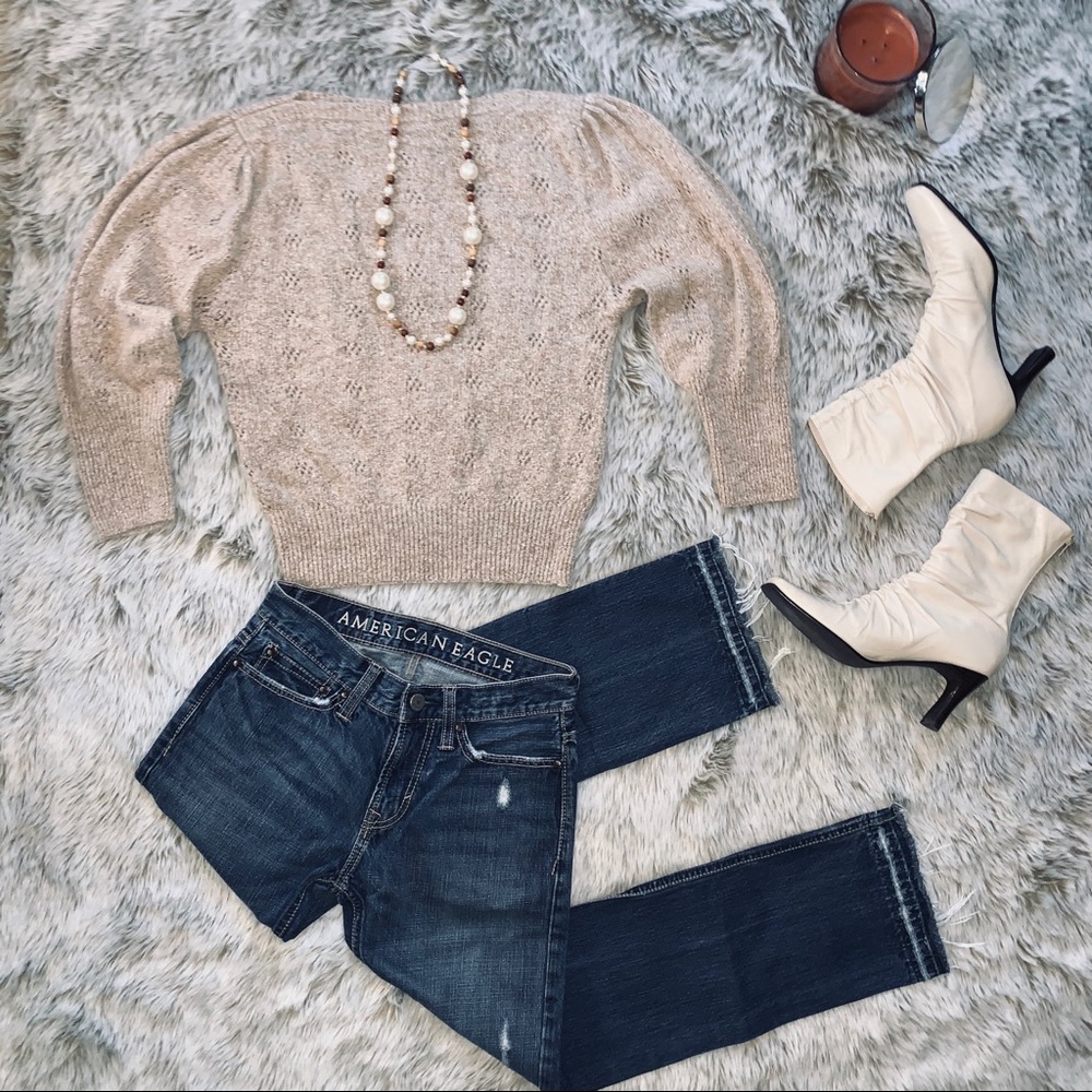 🦋Vintage Cropped Marled Tan Silk/Angora Sweater